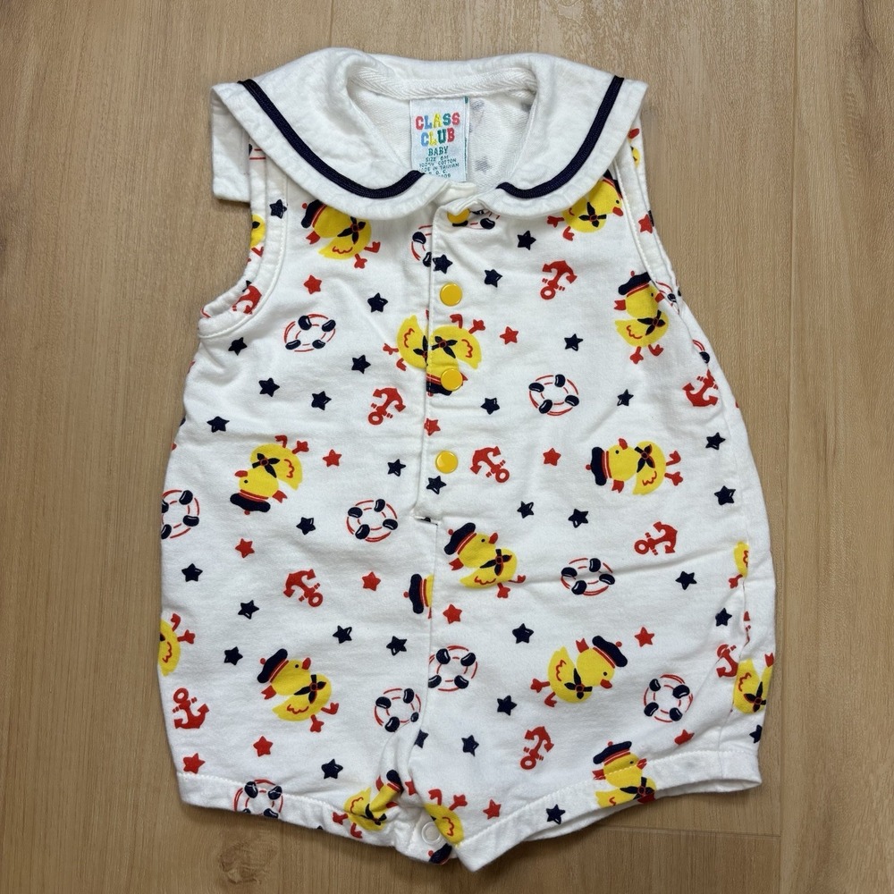 Vintage Class Club Baby Romper 6 Month Ducks Sailor Nautical Anchors Stars